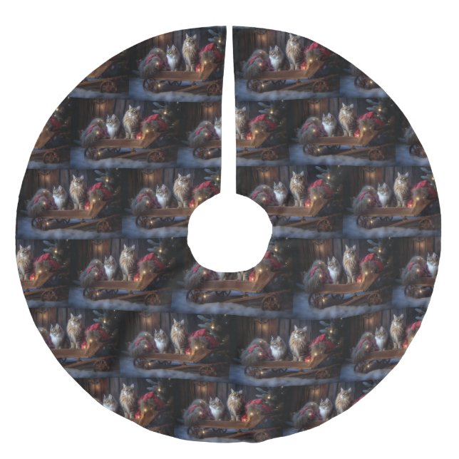 Maine Coon Snowy Sleigh juldeeller Julgransmatta Borstad Polyester (Framsidan)