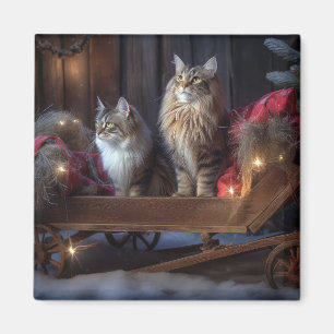 Maine Coon Snowy Sleigh juldeeller Magnet