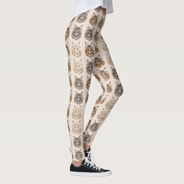 Maine Coon Sött Kattälskare Mönster Leggings (Höger)