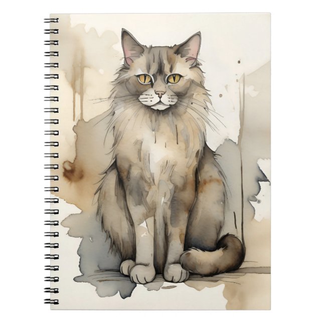 Maine Coon Watercolor Illustration Anteckningsbok (Framsidan)