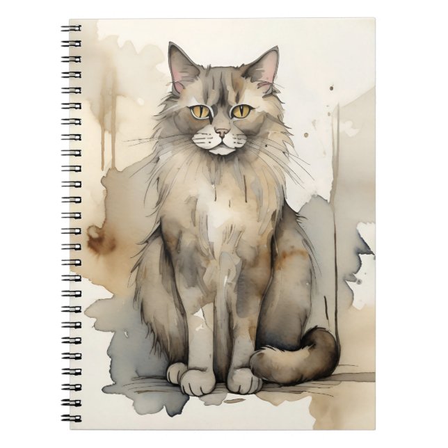 Maine Coon Watercolor Illustration Anteckningsbok (Framsidan)