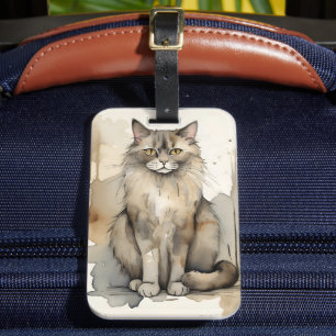 Maine Coon Watercolor Illustration Bagagebricka