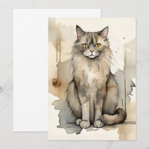 Maine Coon Watercolor Illustration Inbjudningar