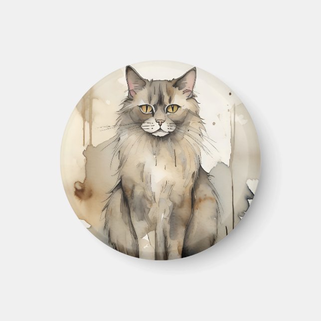 Maine Coon Watercolor Illustration Magnet (Framsidan)