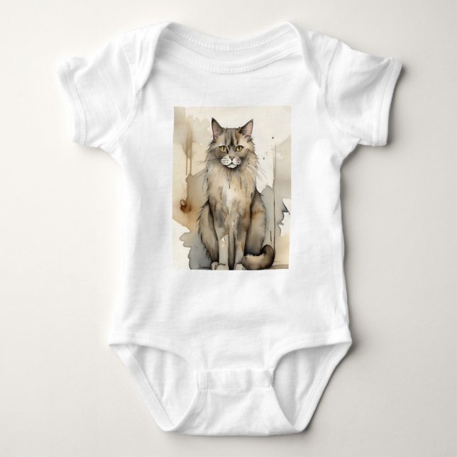 Maine Coon Watercolor Illustration T Shirt (Framsida)
