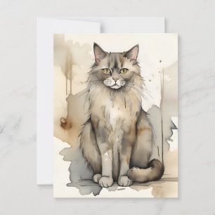 Maine Coon Watercolor Illustration Vykort