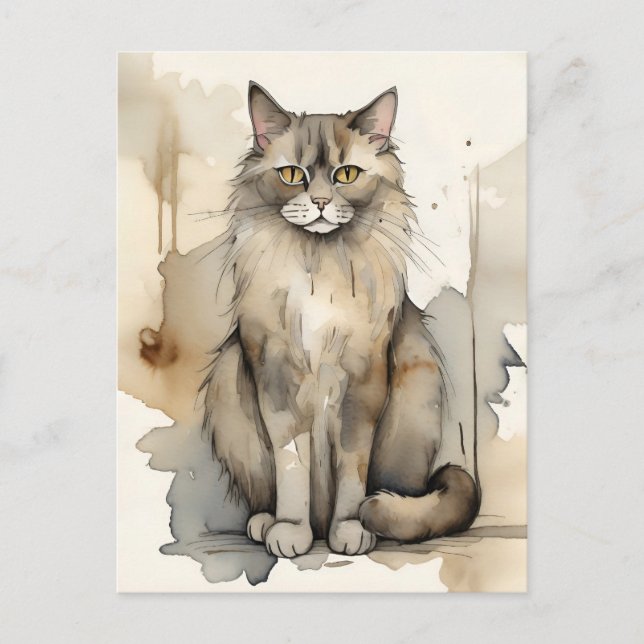 Maine Coon Watercolor Illustration Vykort (Framsida)