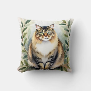 Maine Coon Watercolor Skogslager Konst Kudde
