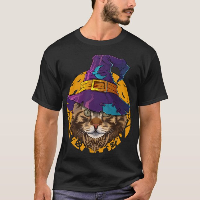 Maine Coon Witch Cat Funny Halloween Costume Creep T Shirt (Framsida)