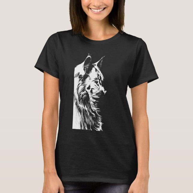 Maine Coon Women's Black T-Shirt Cat Portrait (Framsida)
