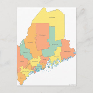 Maine County Karta Vykort