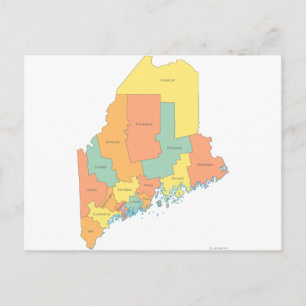 Maine County Karta Vykort
