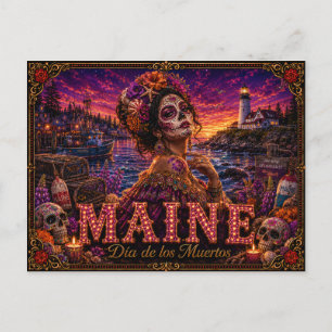 Maine Día de los Muertos Retro Vykort