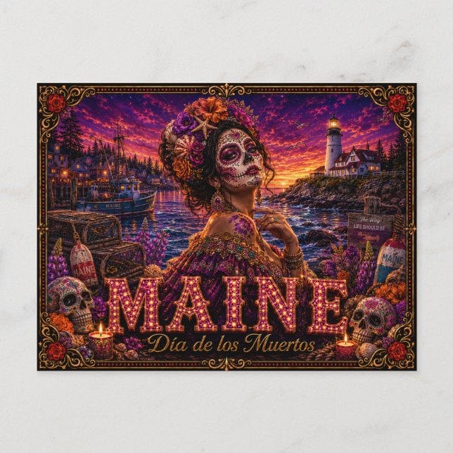 Maine Día de los Muertos Retro Vykort (Framsida)