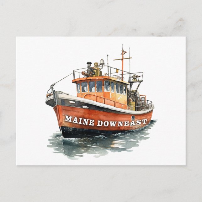 Maine Downeast Boat Fishing Vykort (Framsida)