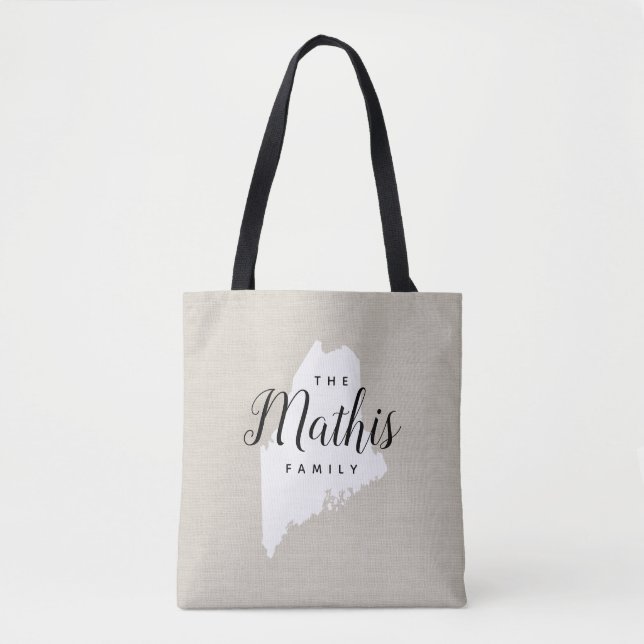 Maine Family Monogram State Tote Bag Tygkasse (Framsida)