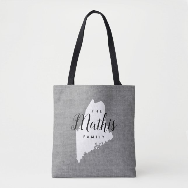 Maine Family Monogram State Tote Bag Tygkasse (Framsida)