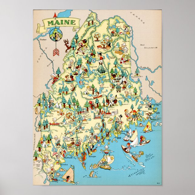 Maine Funny Vintage Karta Poster (Framsidan)