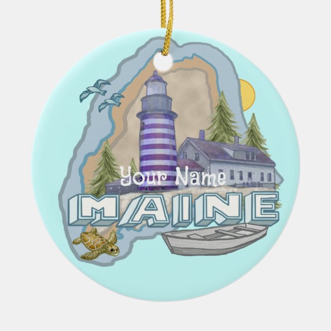 Maine fyr  julgransprydnad keramik (Framsidan)