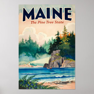 Maine fyr Painterly Illustration Resa Konst Poster