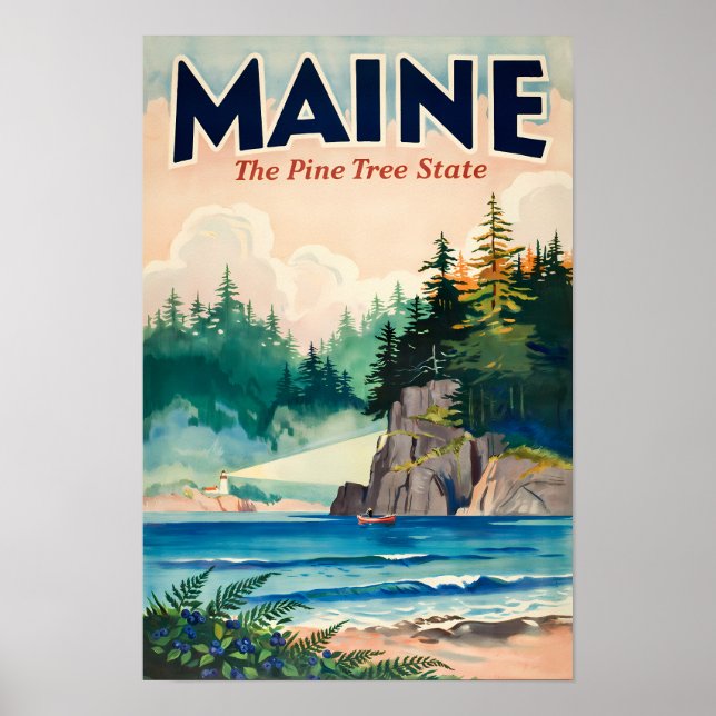 Maine fyr Painterly Illustration Resa Konst Poster (Framsidan)