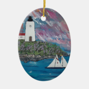Maine fyrmålning julgransprydnad keramik