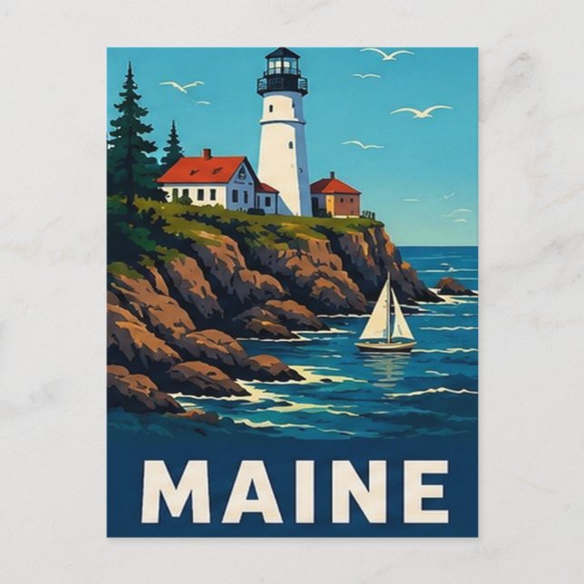 🌊 Maine Fyrtorn Hamn Escapade Vykort (Framsida)