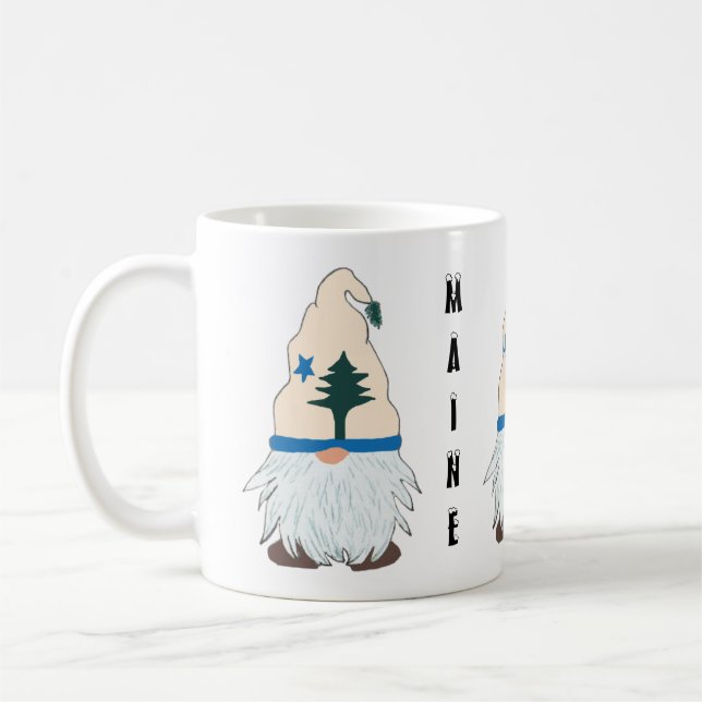 Maine Gnome med Maine Flagga Hat - välkomsthem Kaffemugg (Vänster)