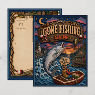 Maine Gone Fishing Atlantisk Lax Vykort