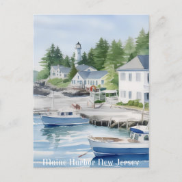 Maine Harbour New jersey Watercolor Art Vykort