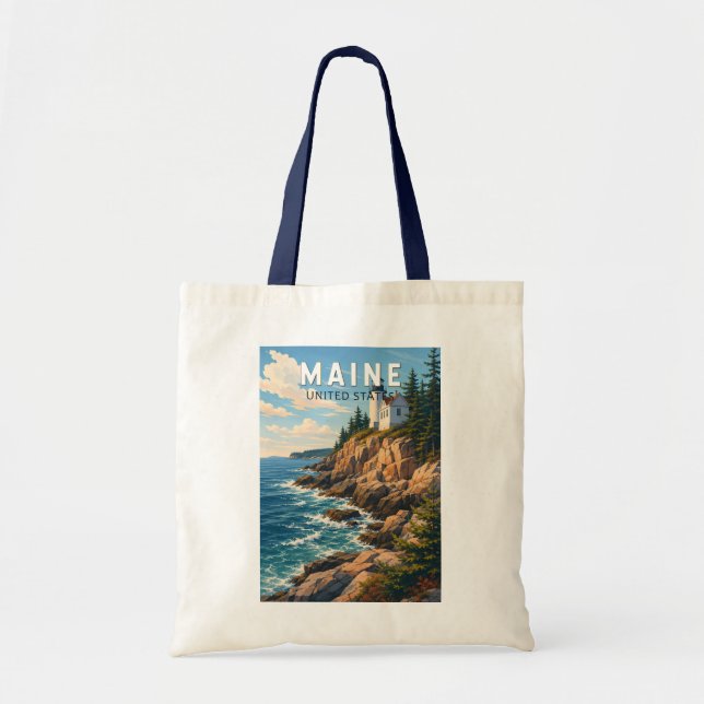 Maine Illustration Resa Konst Vintage Tygkasse (Framsidan)