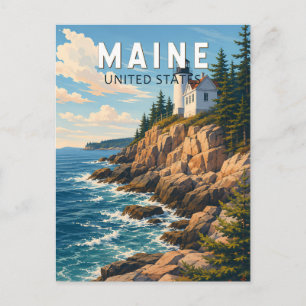 Maine Illustration Resa Konst Vintage Vykort