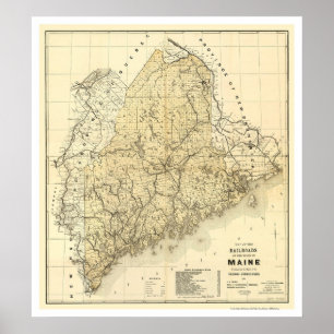 Maine järnvägkarta 1899 poster