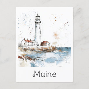 Maine Kusten fyr Watercolor Travel Vykort