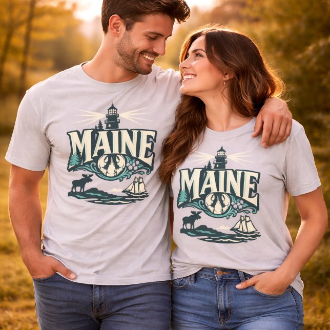 Maine Lighthouse Coastal Vintage T Shirt (Skapare uppladdad)
