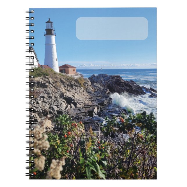 Maine Lighthouse Cover 80pg Spiral Journal Anteckningsbok (Framsidan)