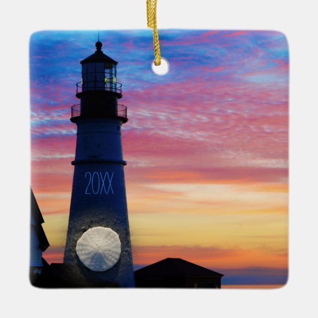 Maine Lighthouse Family Photo Ceramic Ornament (Framsida)