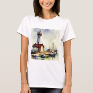 Maine Lighthouse och ships Watercolor Art Art T Shirt