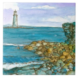 Maine Lighthouse Rocky Kusten Ocean Kakelplatta