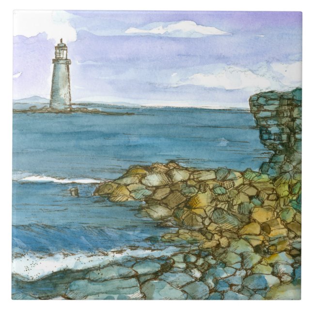 Maine Lighthouse Rocky Kusten Ocean Kakelplatta (Framsidan)
