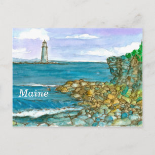 Maine Lighthouse Sten Lugn Ocean Vykort