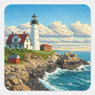 Maine Lighthouse Travel Fyrkantigt Klistermärke