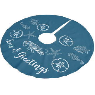 Maine Lobster och Snäcka Träd Skirt Julgransmatta Borstad Polyester