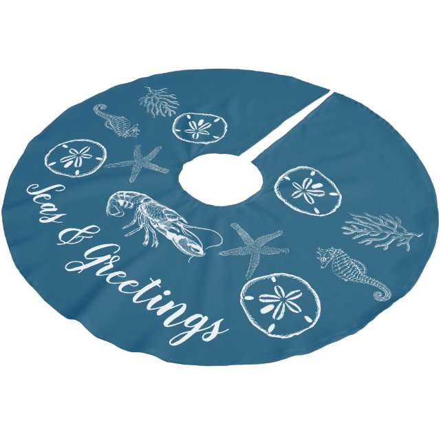 Maine Lobster och Snäcka Träd Skirt Julgransmatta Borstad Polyester (Vinklad)