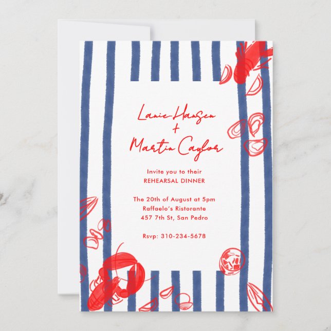 Maine Lobster Oysters Clams Rehearsal Middag Inbjudningar (Framsida)