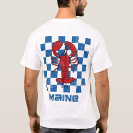 Maine Lobster Retro Distress Checkerboard T Shirt