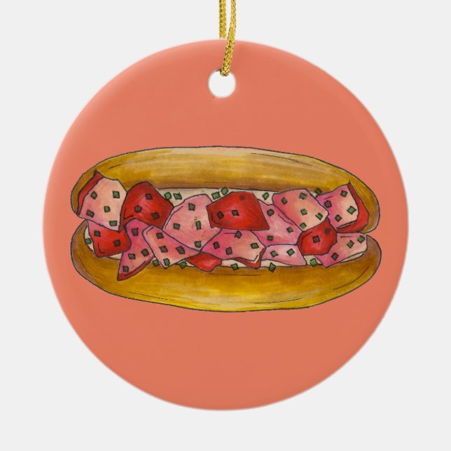 Maine Lobster Roll Sandwich Seafood Foodie Gift Julgransprydnad Keramik (Framsidan)