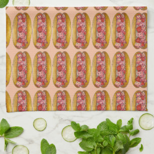 Maine Lobster Roll Sandwich Seafood Print Towel Kökshandduk