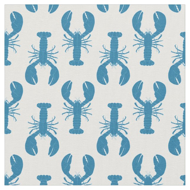 Maine Lobsters Coastal Mönster in Blue and White Tyg (Närbild)