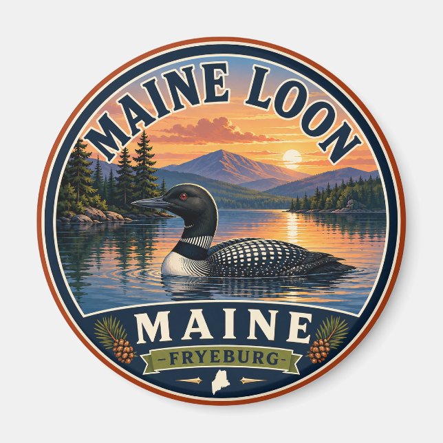 Maine Loon Fryeburg Maine Rund Magnet (Framsidan)